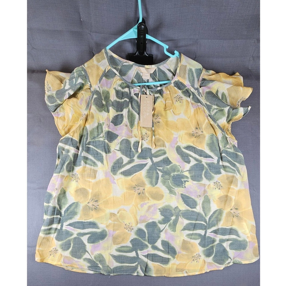 Hope & Harlow Woman Floral Flutter Sleeve Blouse 2X Yellow Avocado RT834N8N1